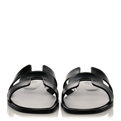 Hermes Box Calfskin Oran Sandals 38.5 Black 2 of 9