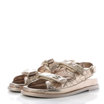 Chanel Iridescent Lambskin Velcro Dad Sandals 39.5 Light Bronze 3 of 10