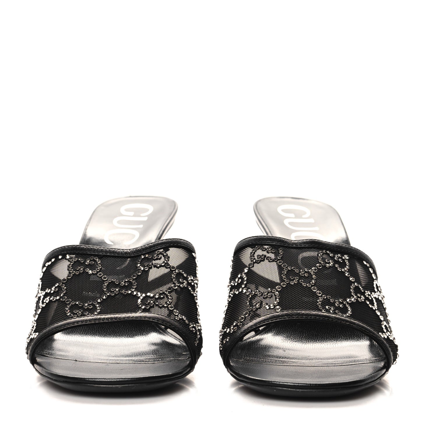 Tela Retino Kid Scamosciato Crystal GG Monogram Square Demi Mule Sandals 39 Black