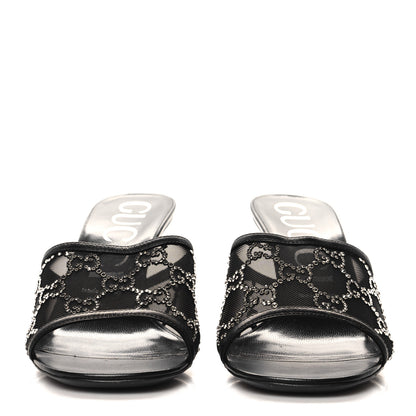 Gucci Tela Retino Kid Scamosciato Crystal GG Monogram Square Demi Mule Sandals 39 Black 3 of 8