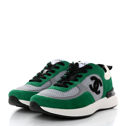 Chanel Mesh Suede Calfskin Womens CC Sneakers 36 White Green Grey 3 of 8