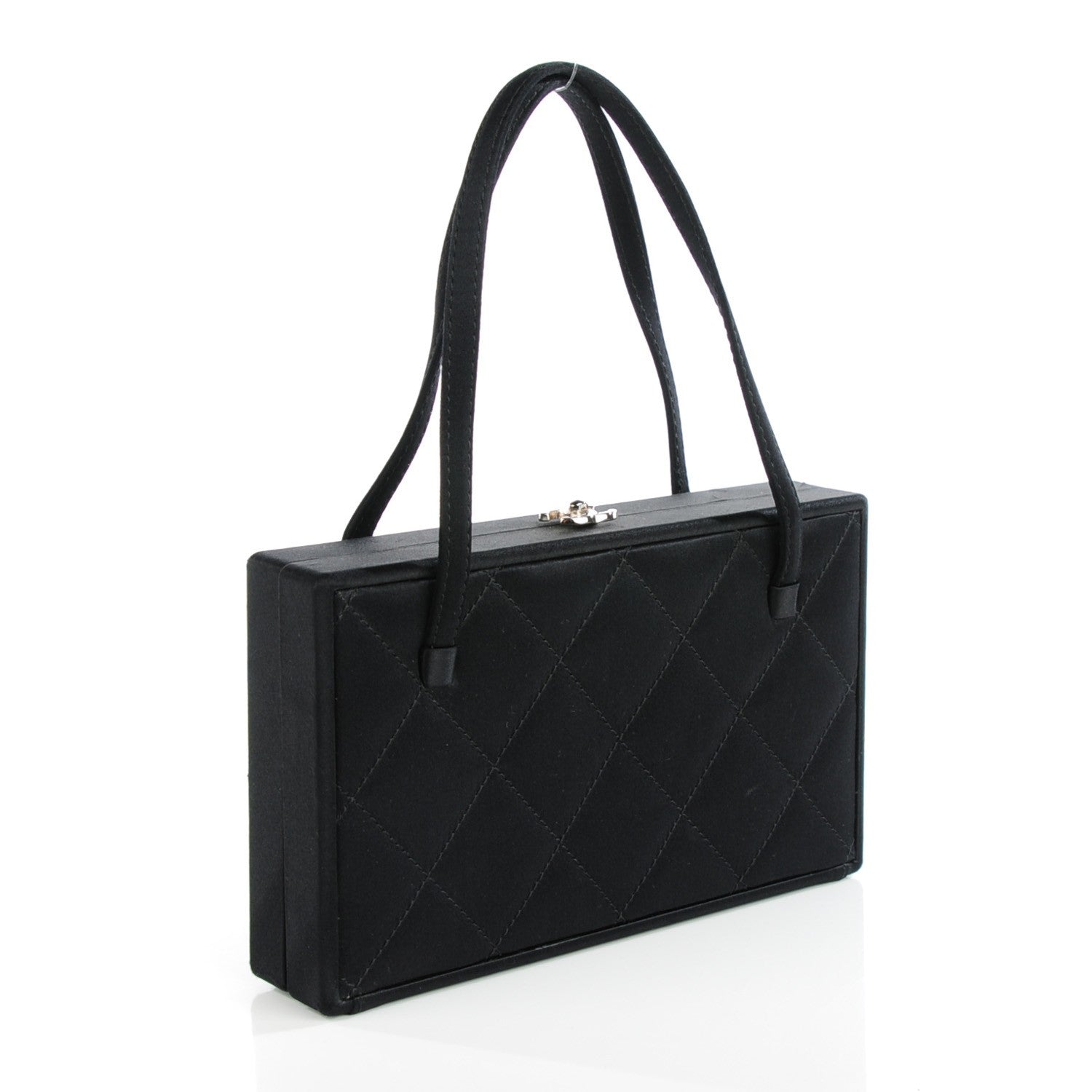 Chanel Satin Quilted Evening Bag Black 3 of 9