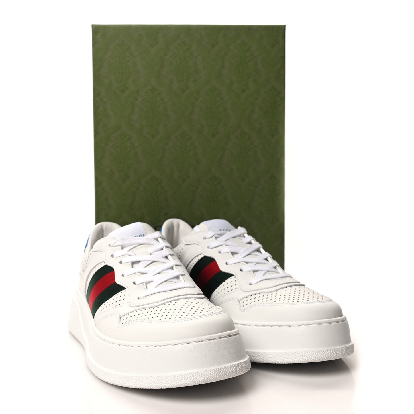 Calfskin Web Mens Ace Sneakers 8.5 White Blue