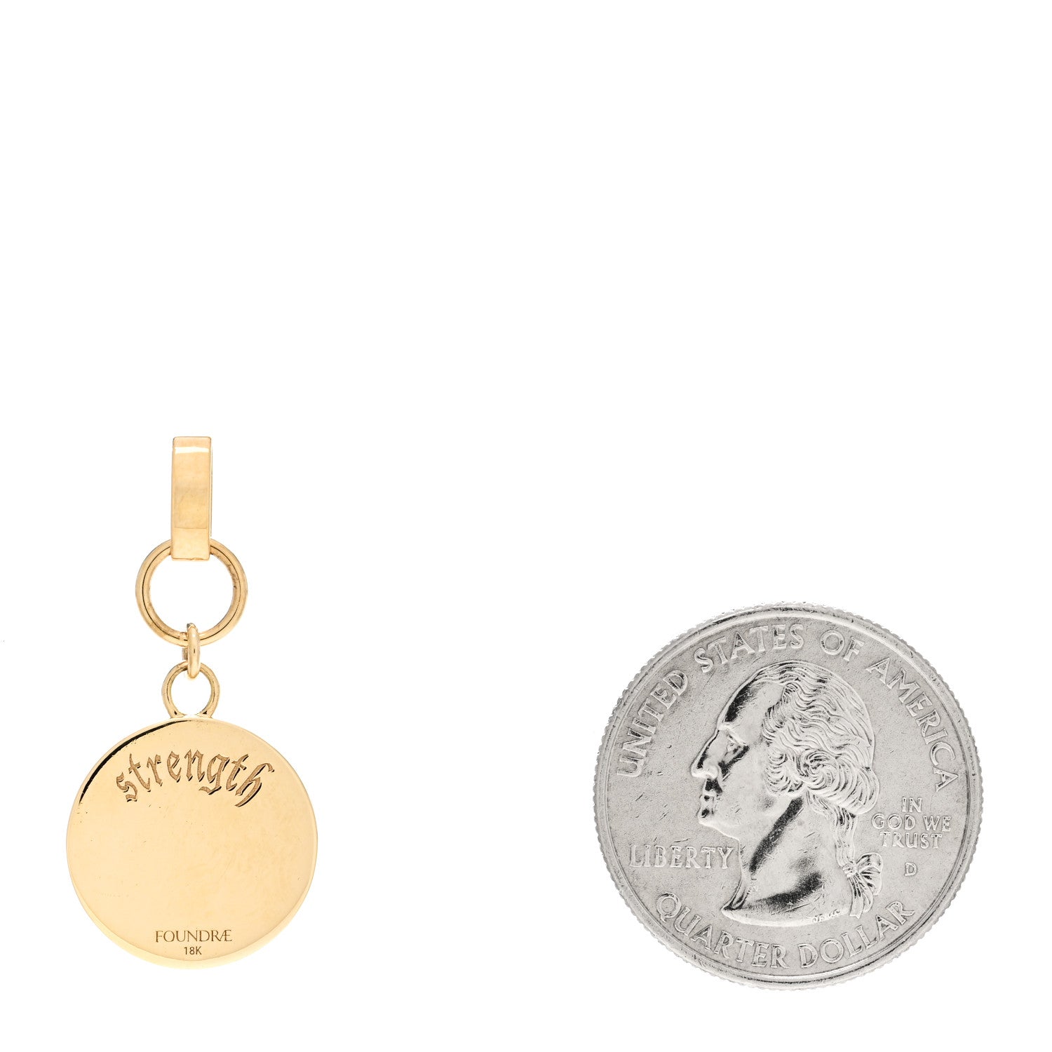 Foundrae 18K Yellow Gold Champleve Enamel Diamond Strength Petite Medallion Pendant Red 2 of 4