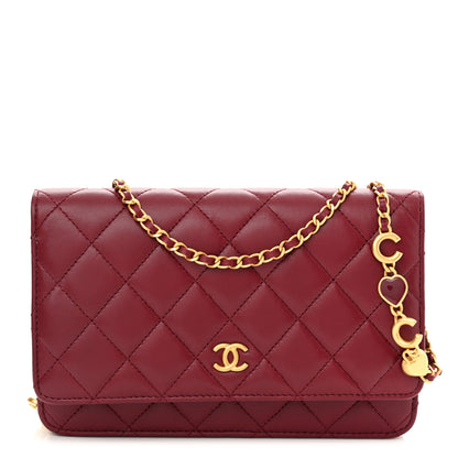 Chanel Lambskin Resin Quilted Coco Hearts Wallet On Chain WOC Burgundy 1 of 12