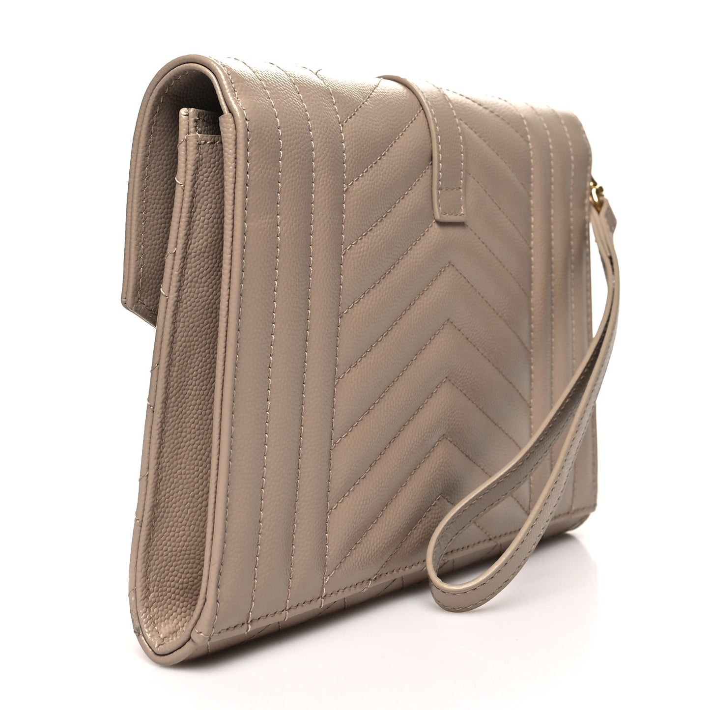 Grain De Poudre Textured Mixed Matelasse Triquilt Monogram Clutch Dark Beige