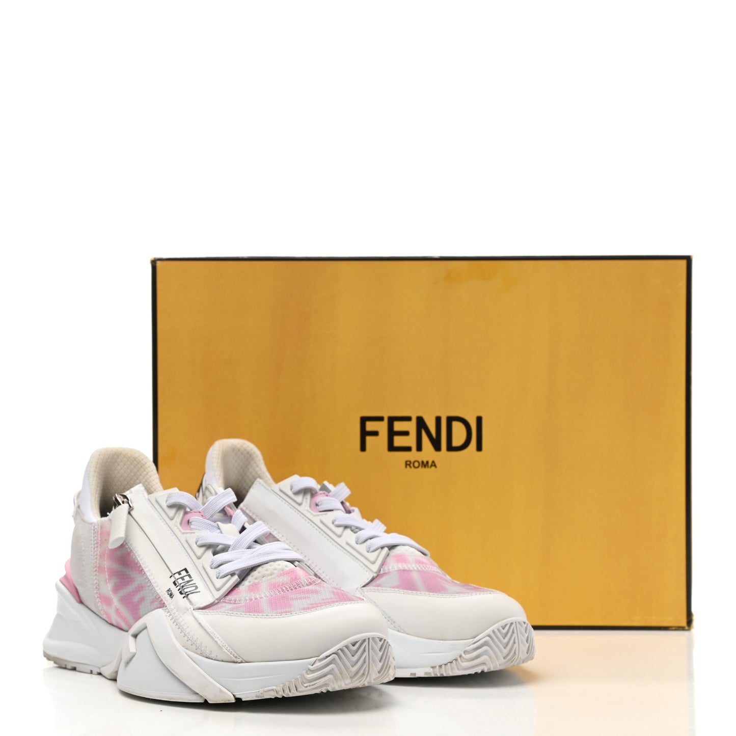 X SARAH COLEMAN Nylon Suede Lycra FF Vertigo Fendi Flow Low Top Sneakers 38 Transparent Rosa White
