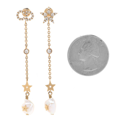 Christian Dior Pearl Crystal Shiny-D Dangle Chain Earrings Gold 2 of 5