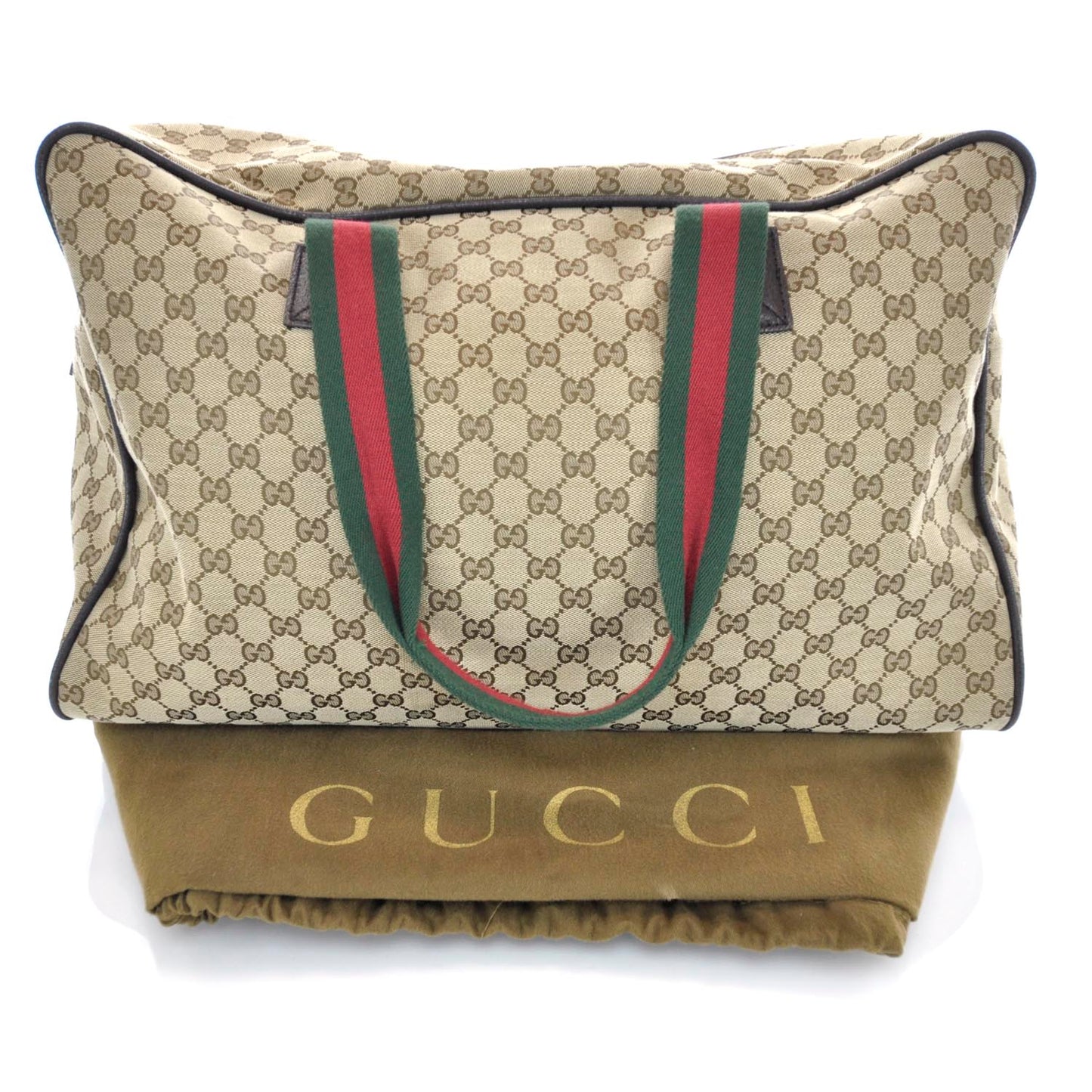 GG Monogram Web Large Collapsible Carry On Duffle Beige Brown
