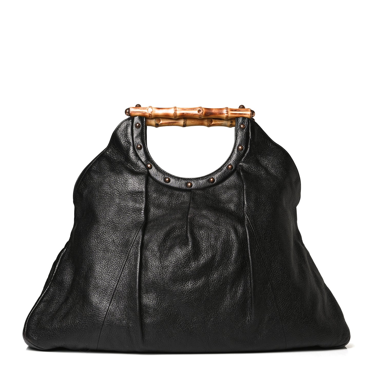 Calfskin Studded Large Bamboo Handle Tote Black