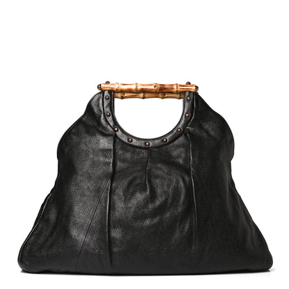 Gucci Calfskin Studded Large Bamboo Handle Tote Black 1 of 12