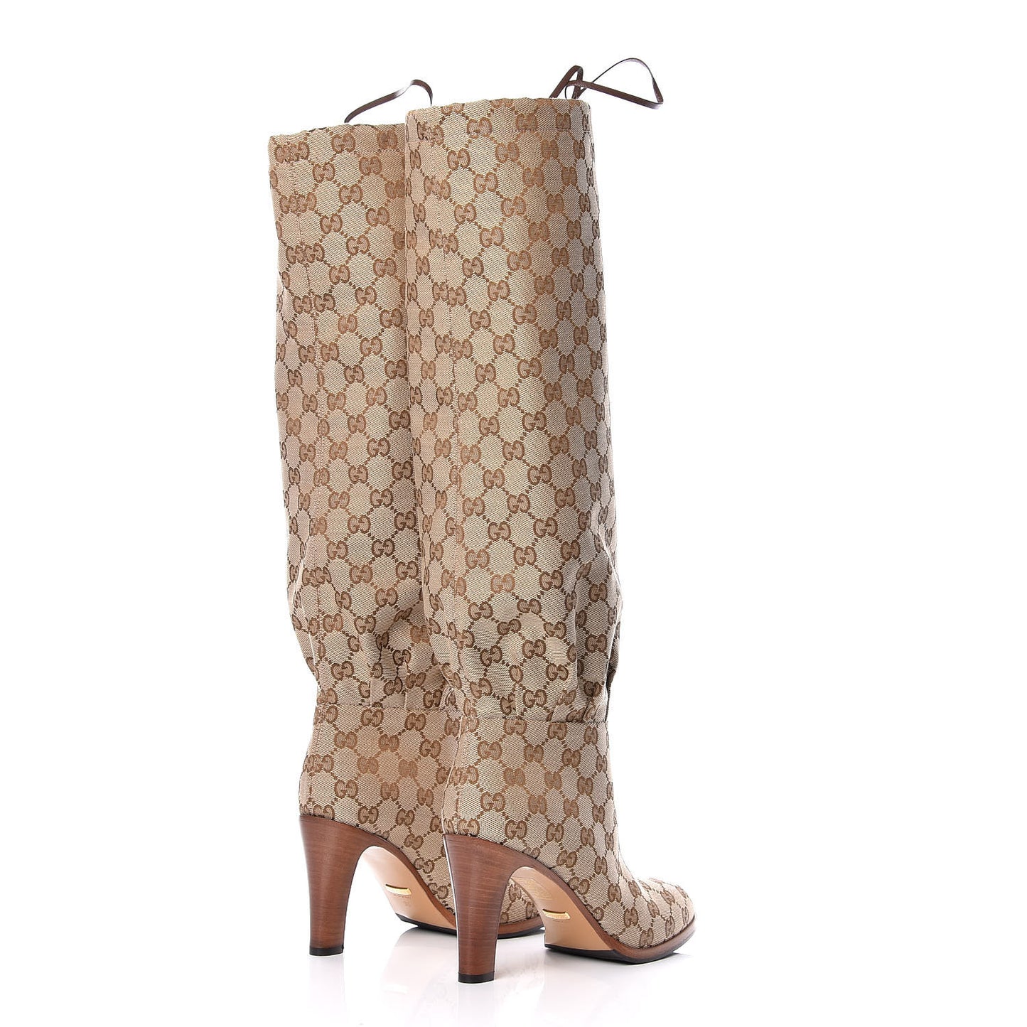 Monogram Lisa Mid Heel Boots 38 Beige Ebony