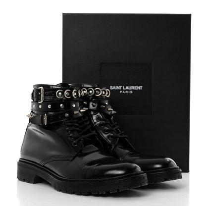 Saint Laurent Smooth Calfskin Studded Womens Lace-Up Combat Boots 38 Black 9 of 9