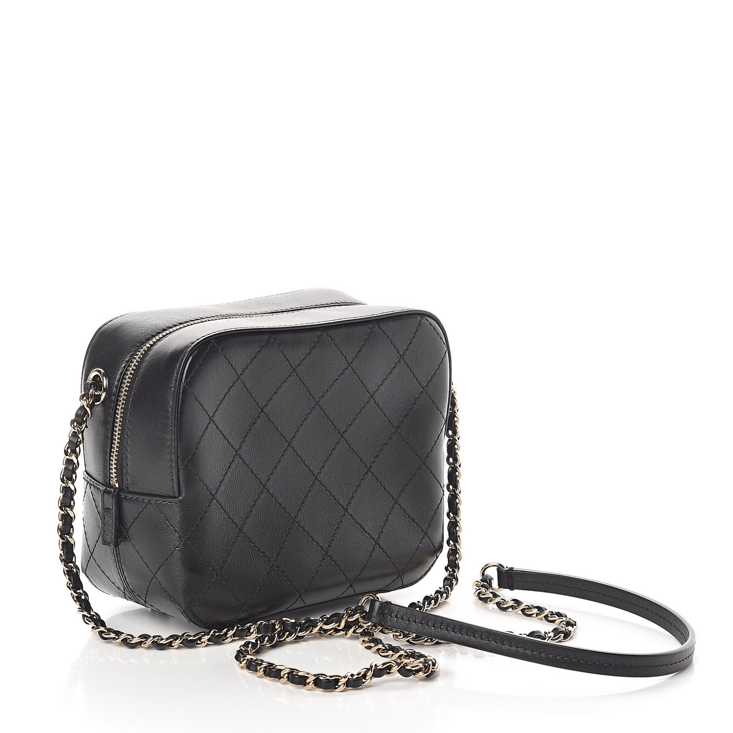 Calfskin Stitched Enamel CC Camera Case Bag Black