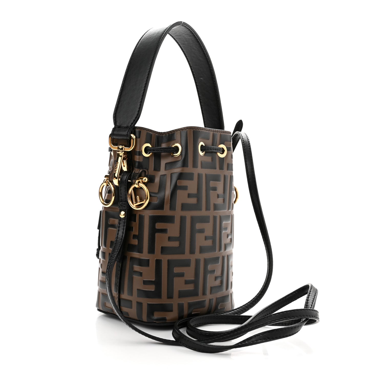 Vitello Liberty F is Fendi Bi-Color FF 1974 Embossed Mini Mon Tresor Bucket Bag Maya Black