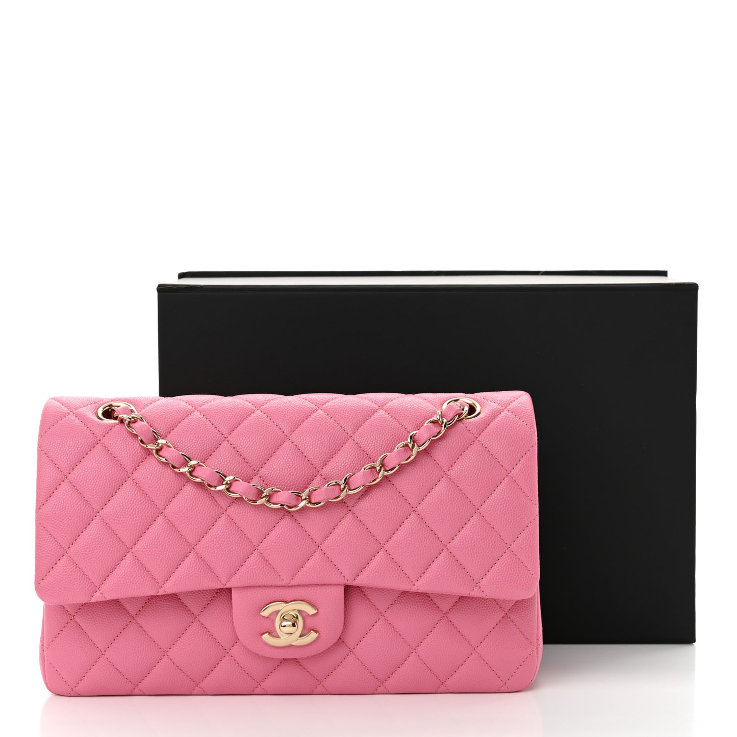 Caviar Quilted Medium Double Flap Pink