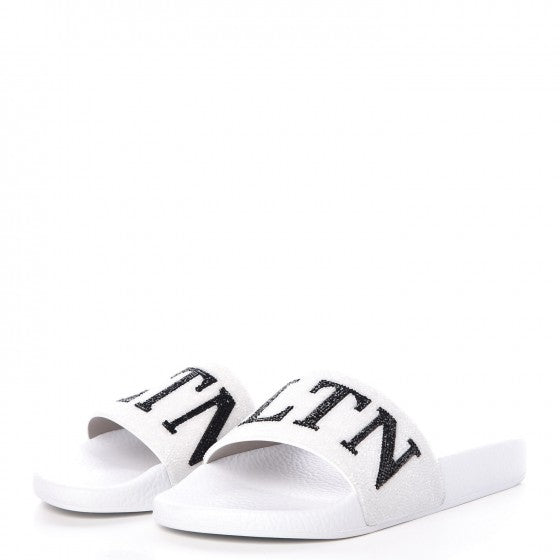Valentino Garavani Rubber Swarovski Crystal VLTN Pool Slide Sandals 38 White 3 of 7