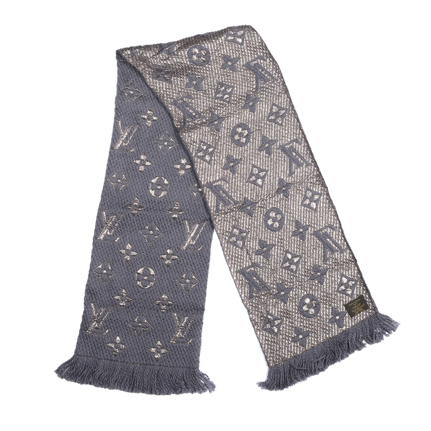 Louis Vuitton Wool Silk Logomania Shine Scarf Gris 2 of 3