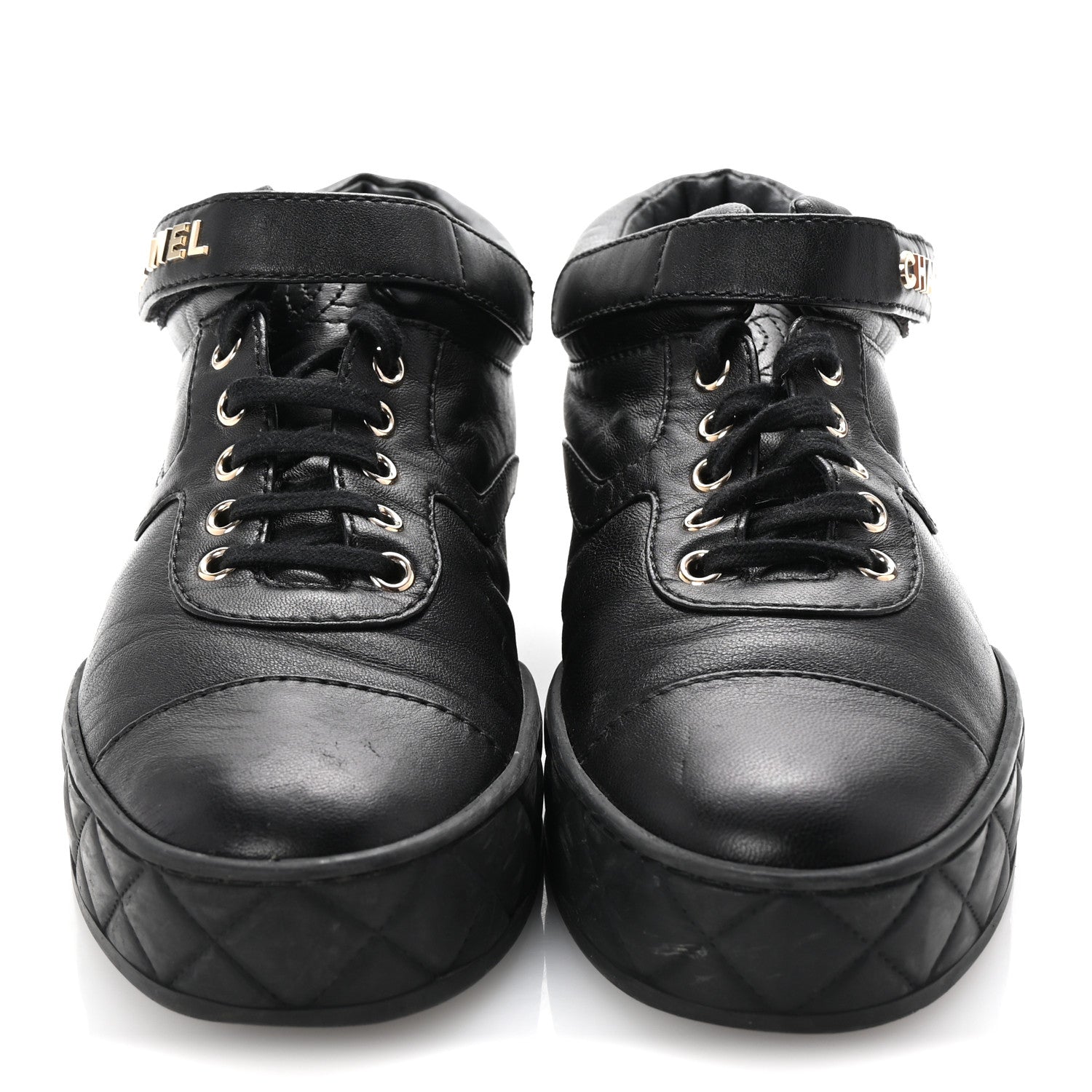 Chanel Lambskin Logo Strap Sneakers 40 Black 3 of 10