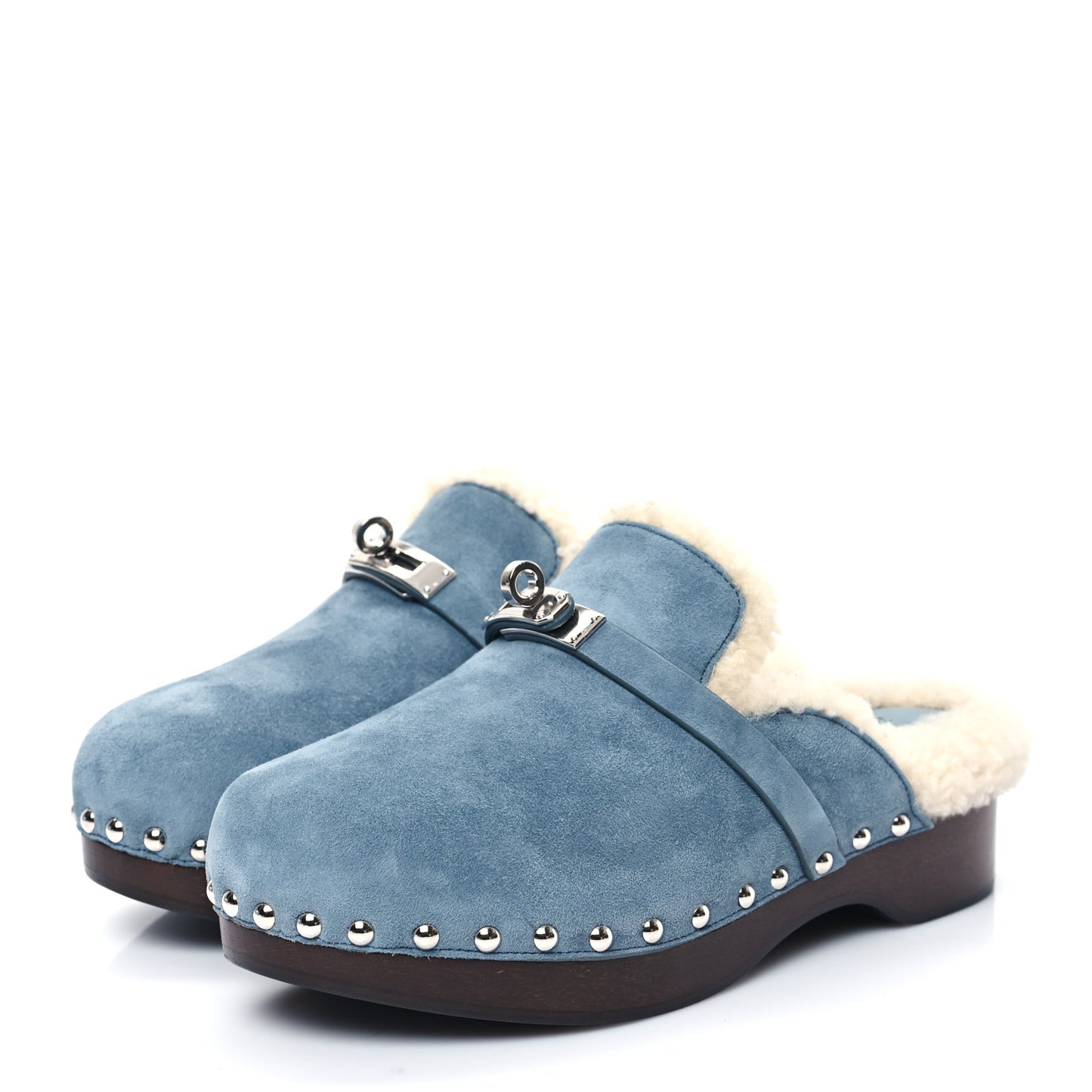 Suede Goatskin Woolskin Carlotta Mules 36 Bleu Pinede
