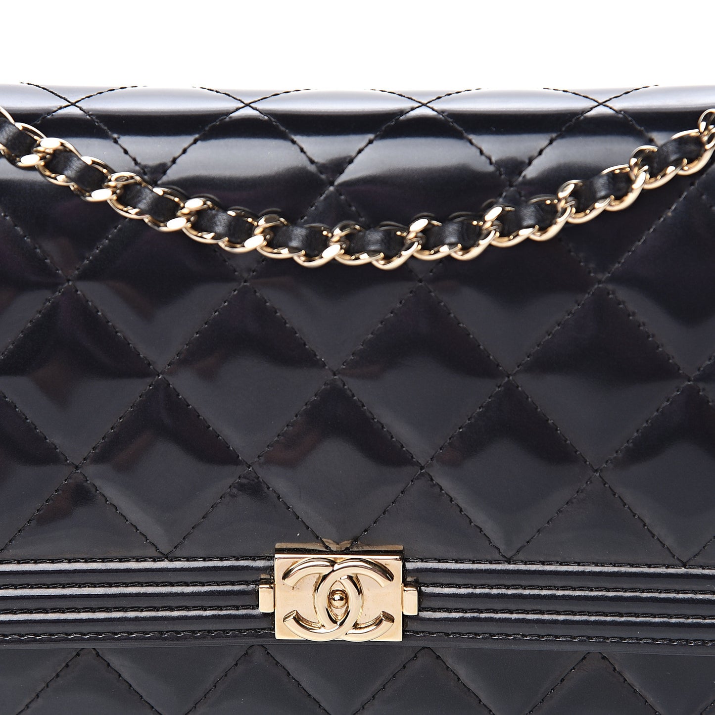 Glazed Calfskin Quilted Boy Wallet On Chain WOC Black