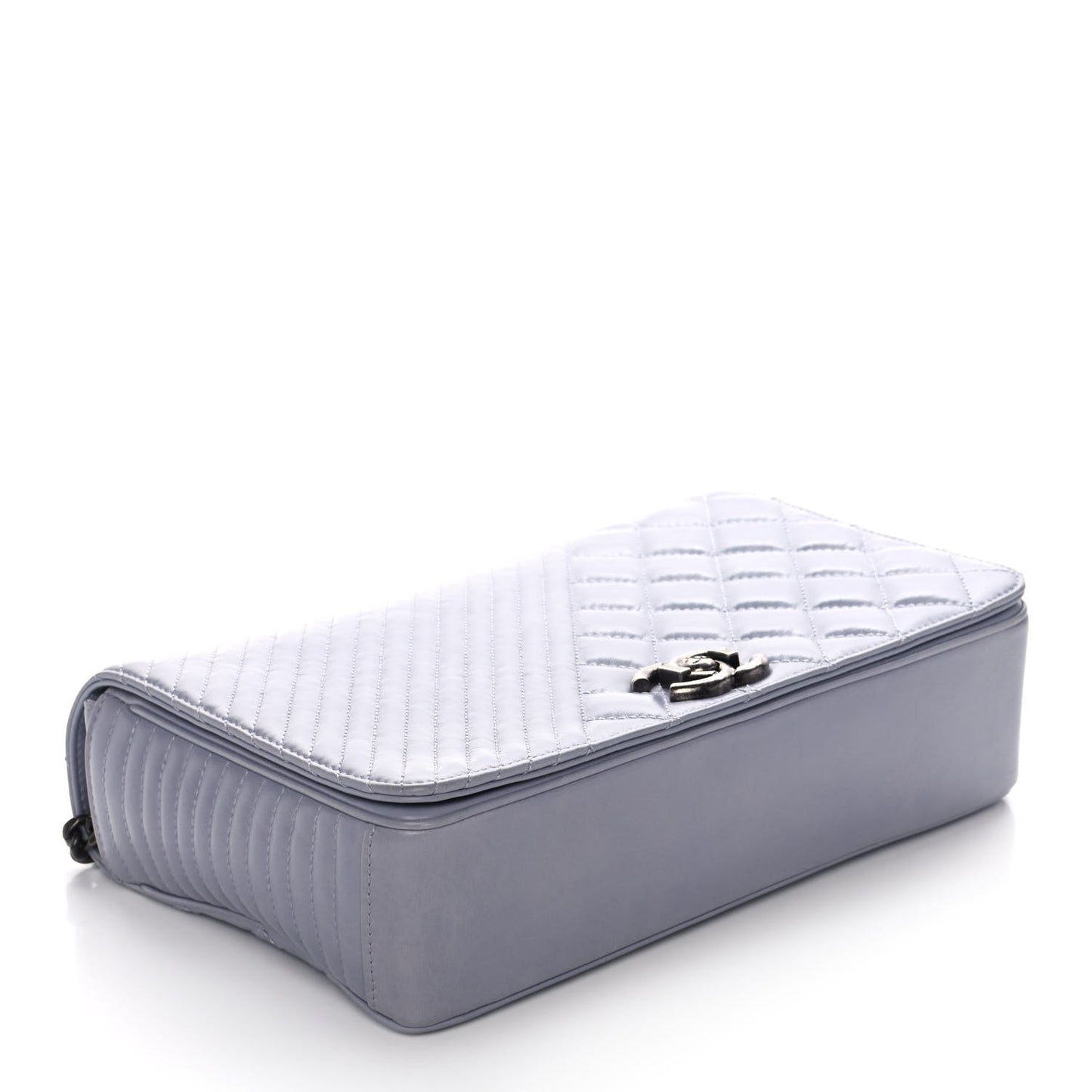 Glazed Calfskin Quilted Medium Coco Boy Flap Light Grey