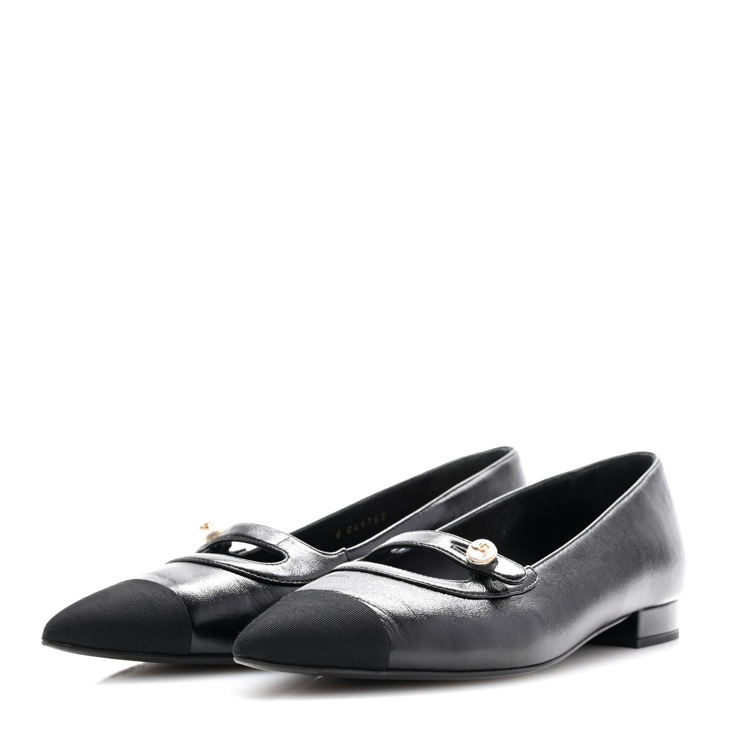 Shiny Lambskin Grosgrain Pearl Mary Jane Flats 39 Black