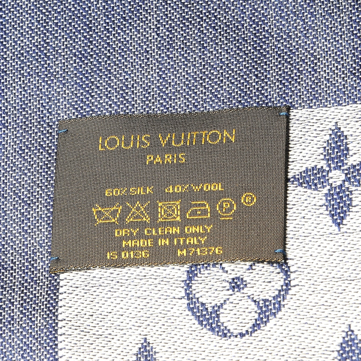 Silk Wool Monogram Denim Shawl Blue