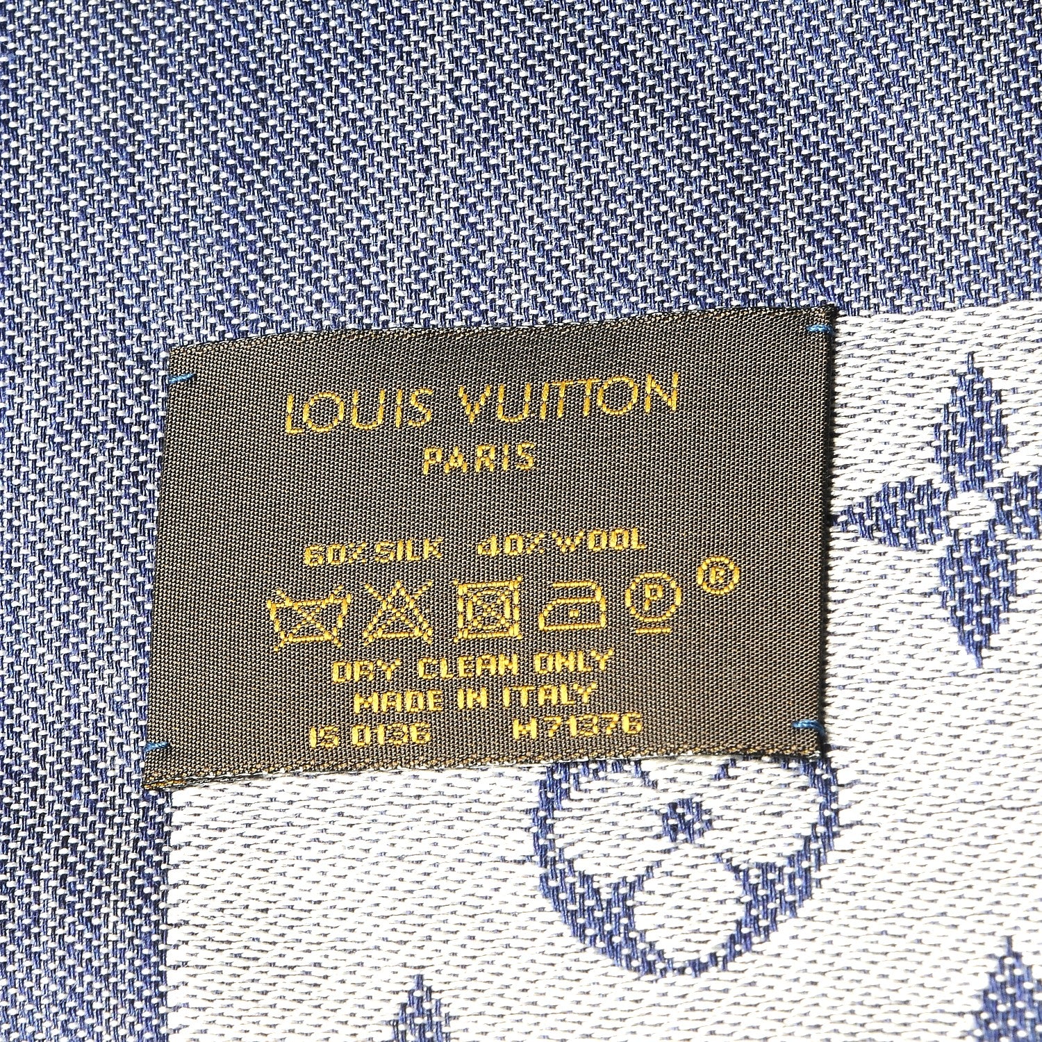 Louis Vuitton Silk Wool Monogram Denim Shawl Blue 5 of 5