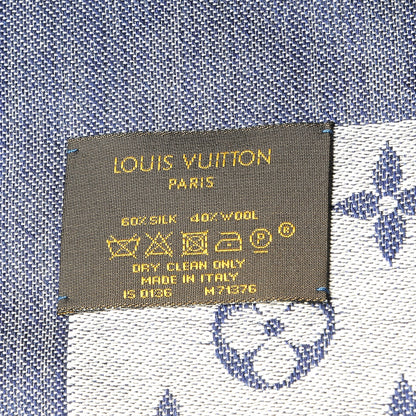 Louis Vuitton Silk Wool Monogram Denim Shawl Blue 5 of 5