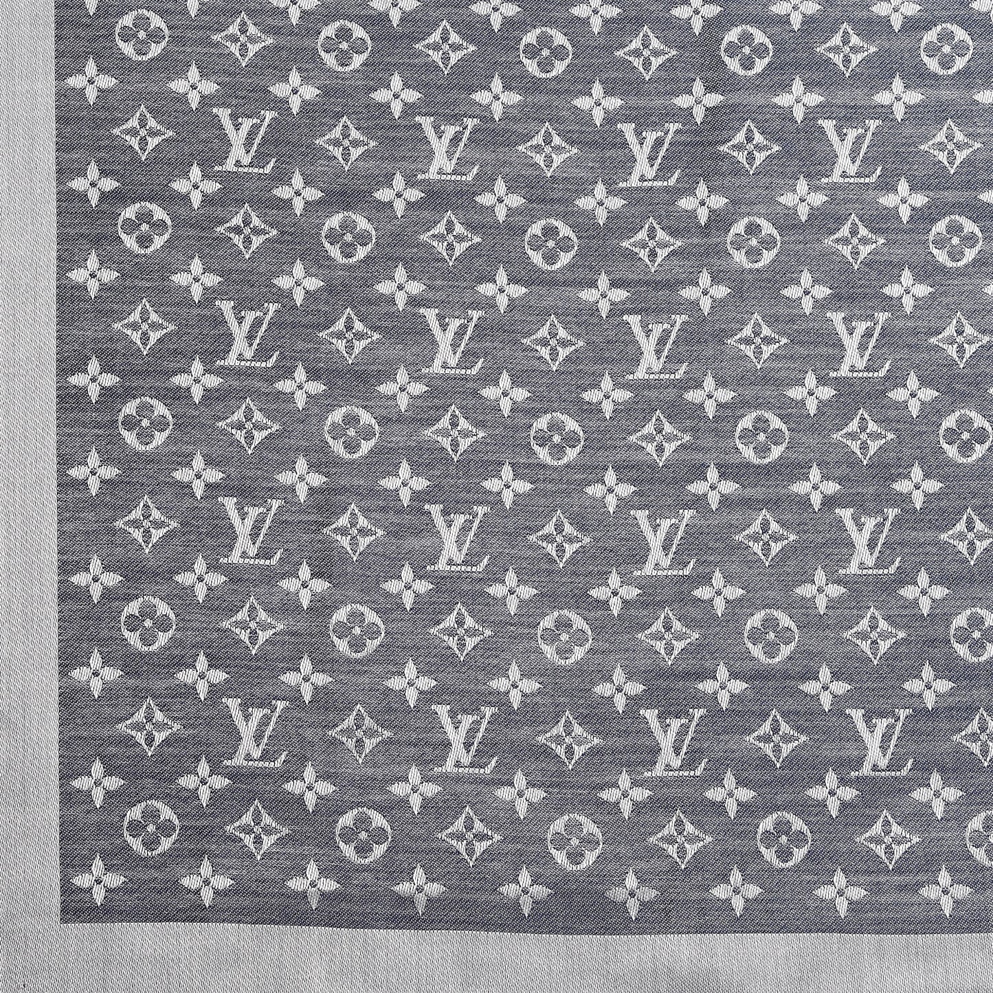 Wool Silk Monogram Denim Shawl Blue
