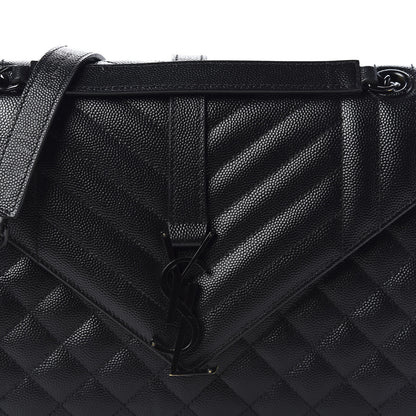 Saint Laurent Grain De Poudre Textured Mixed Matelasse Triquilt Medium Monogram Satchel Black 9 of 9