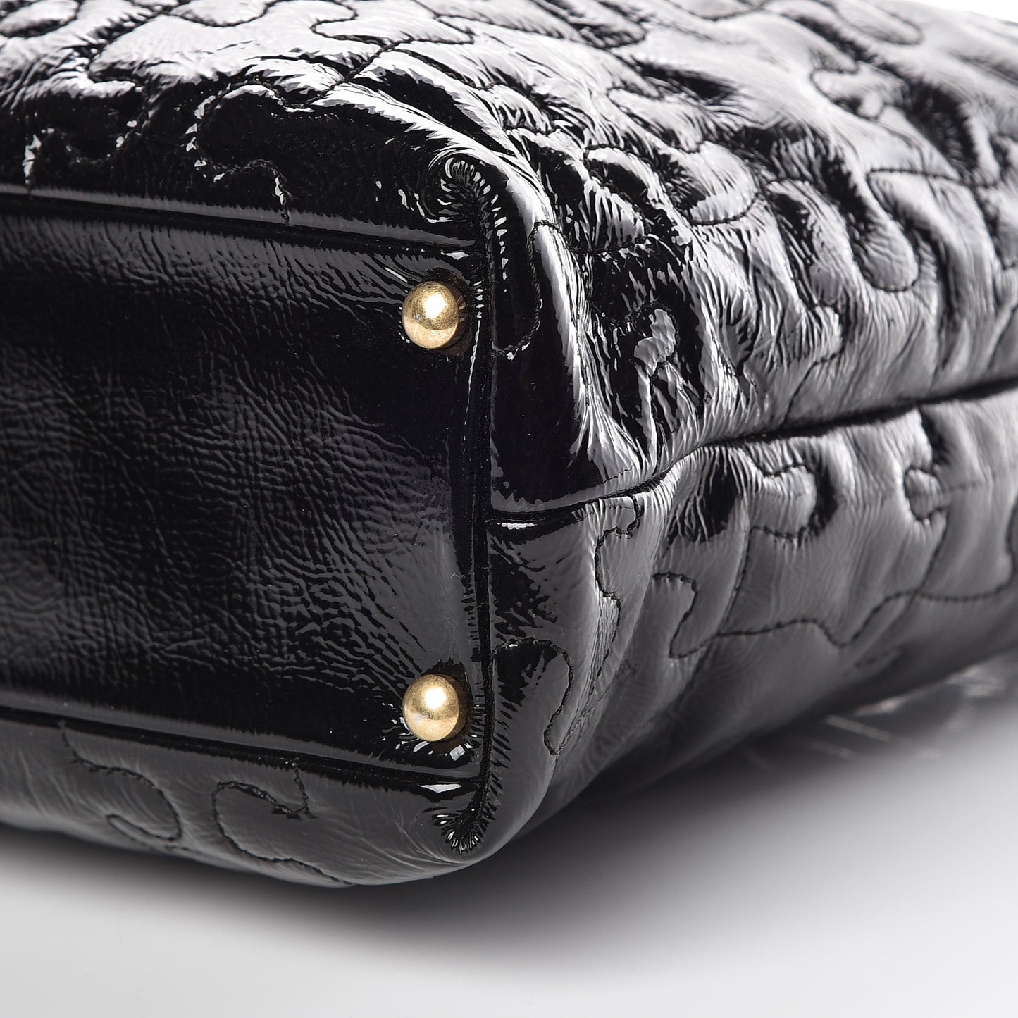 Crackled Patent Puzzle Tote Black