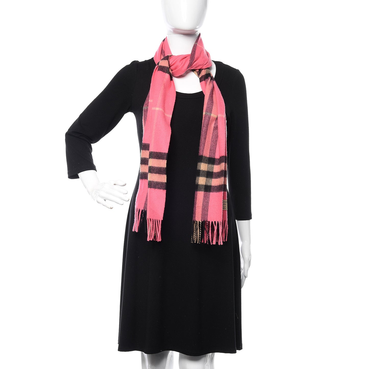 Cashmere Giant Check Fringe Scarf Rose Pink