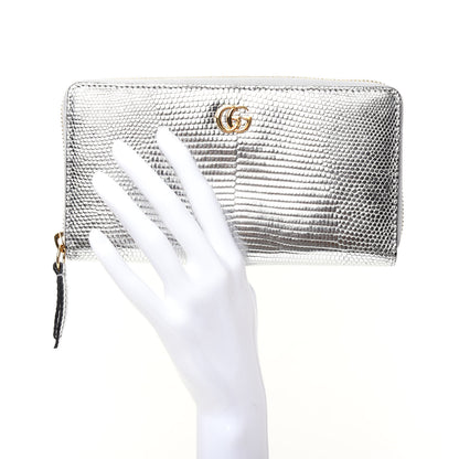 Gucci Laminated Lizard GG Marmont Zip-Around Wallet Silver 2 of 6