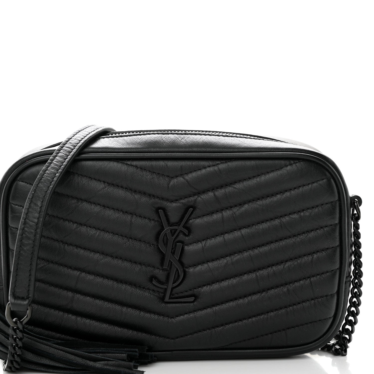 Saint Laurent Calfskin Matelasse Monochrome Monogram Mini Lou Camera Bag Black 8 of 10