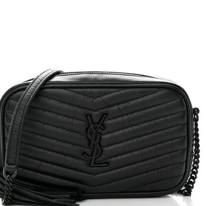Saint Laurent Calfskin Matelasse Monochrome Monogram Mini Lou Camera Bag Black 8 of 10