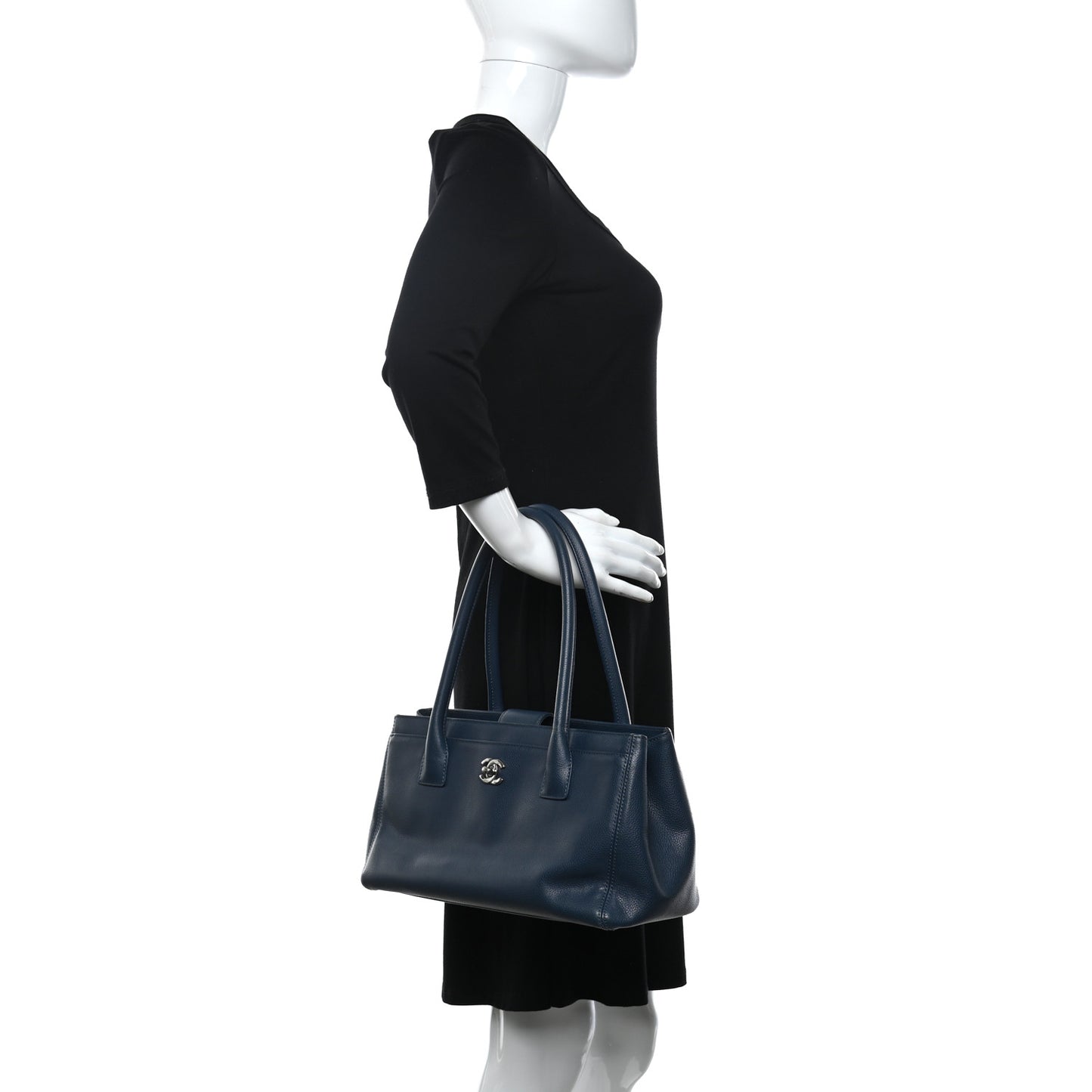 Calfskin Small Cerf Executive Shopper Tote Navy