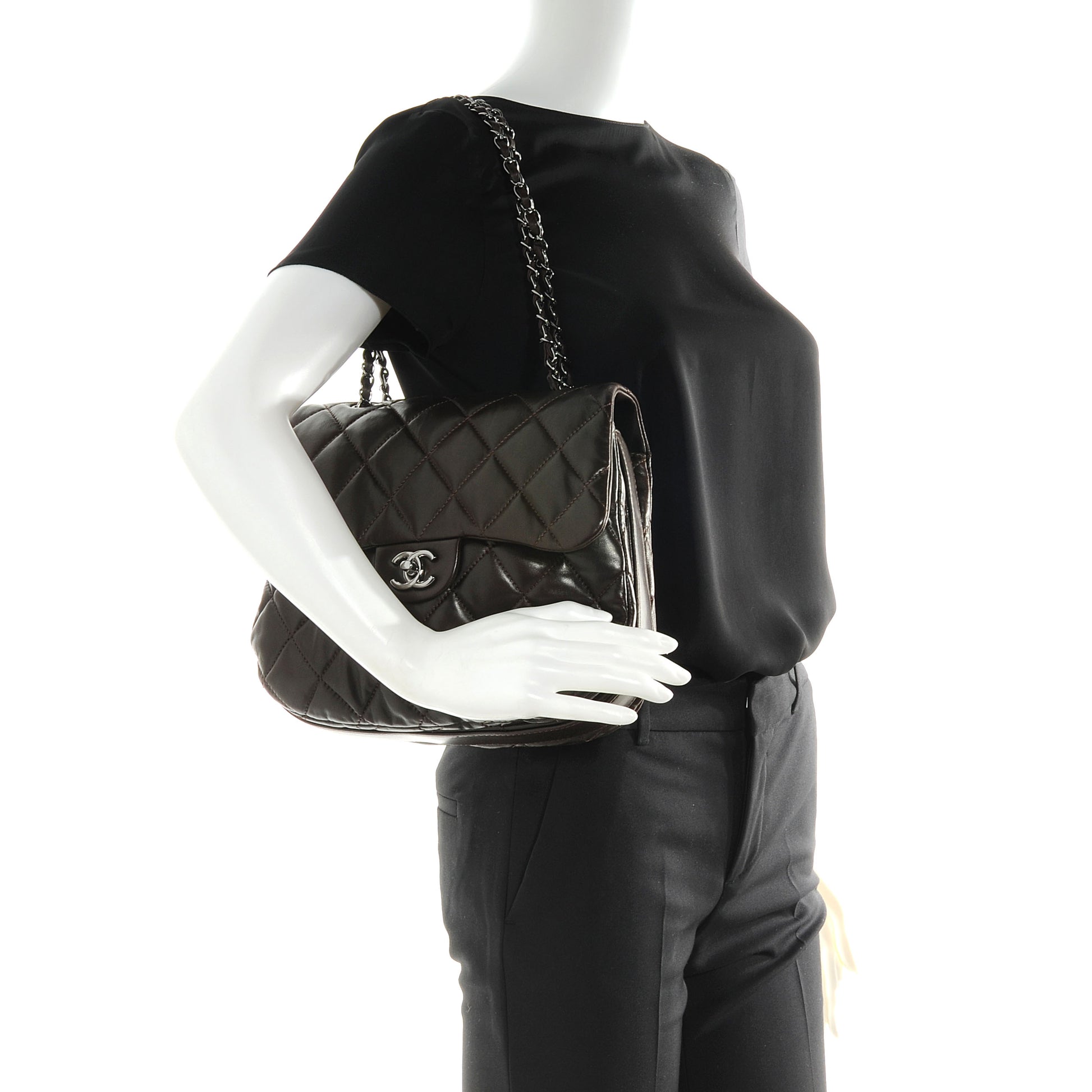 Chanel Lambskin Quilted 3 Large Flap Dark Brown 2 of 8
