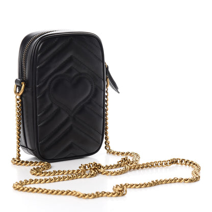 Gucci Calfskin Matelasse Mini GG Marmont Crossbody Bag Black 2 of 12