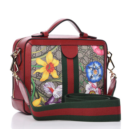 Gucci GG Supreme Monogram Flora Web Small Ophidia Top Handle Shoulder Bag Hibiscus Red 3 of 11