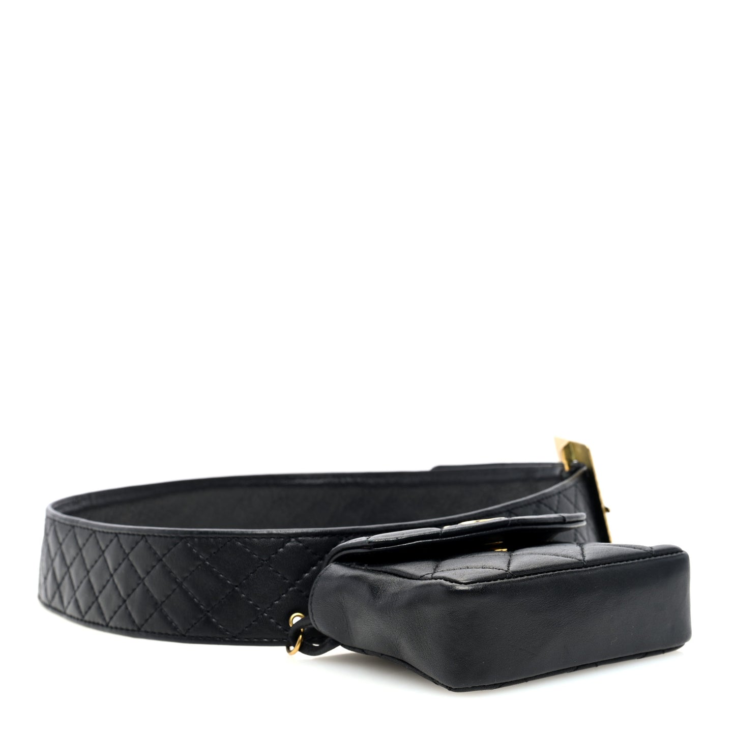 Lambskin Quilted Chain Mini Flap Belt Bag 75 30 Black