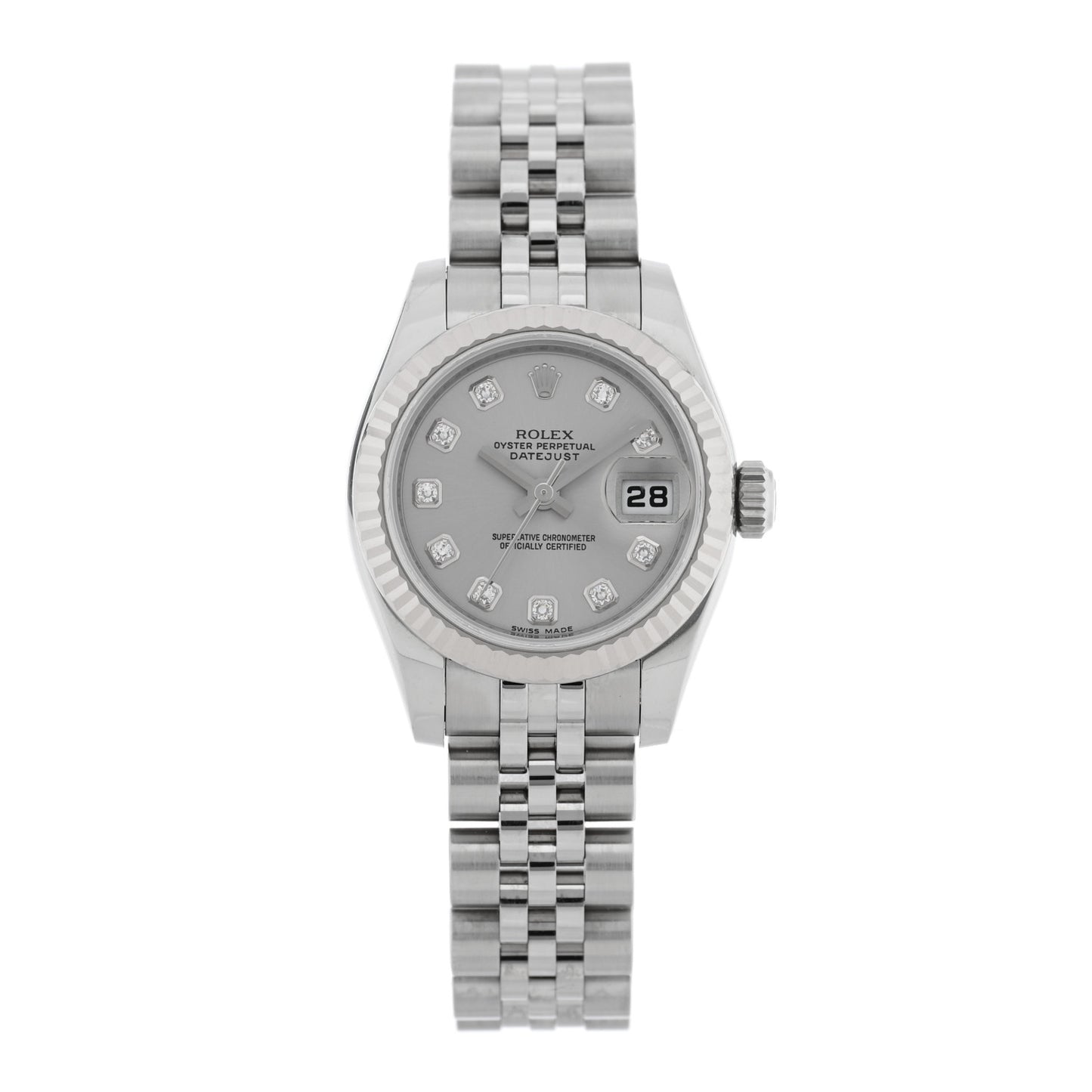 Stainless Steel 18K White Gold Diamond 26mm Oyster Perpetual Datejust Watch Silver 179174