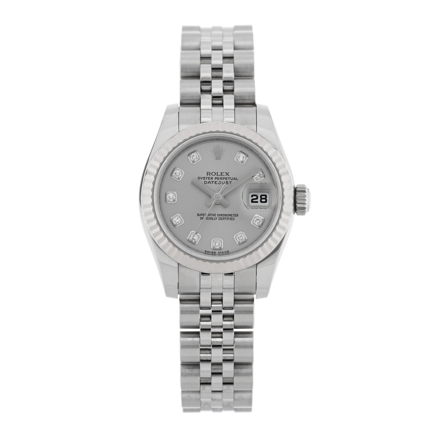 Rolex Stainless Steel 18K White Gold Diamond 26mm Oyster Perpetual Datejust Watch Silver 179174 1 of 5