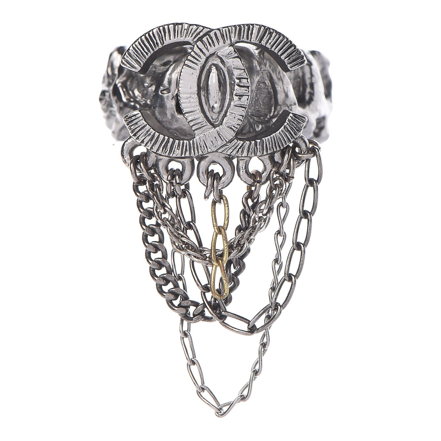 Ruthenium Chain CC Logo Ring 6.5