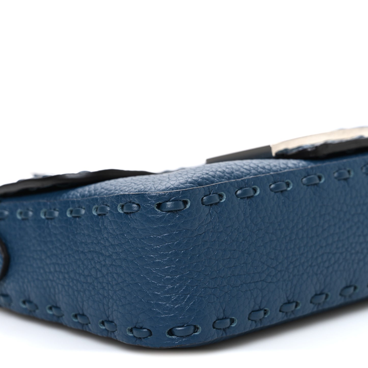 Cuoio Roma Sellerissima Nappa Sintetica Tape Stitch Mini Baguette Placca Argento