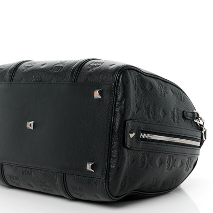 MCM Calfskin Ottomar Monogram Medium Boston Bag Black 11 of 11