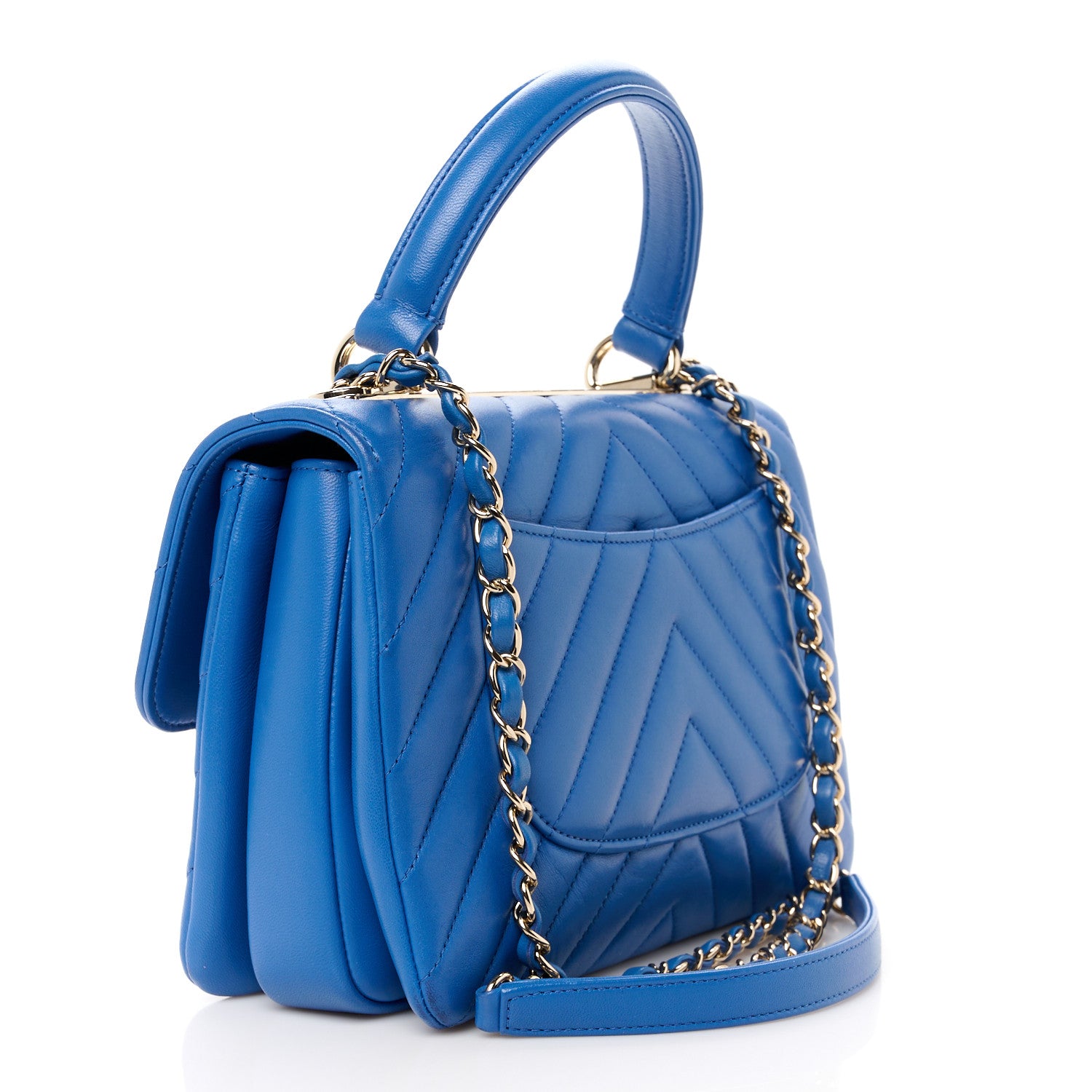 Chanel Lambskin Chevron Quilted Small Trendy CC Dual Handle Flap Bag Blue 2 of 11