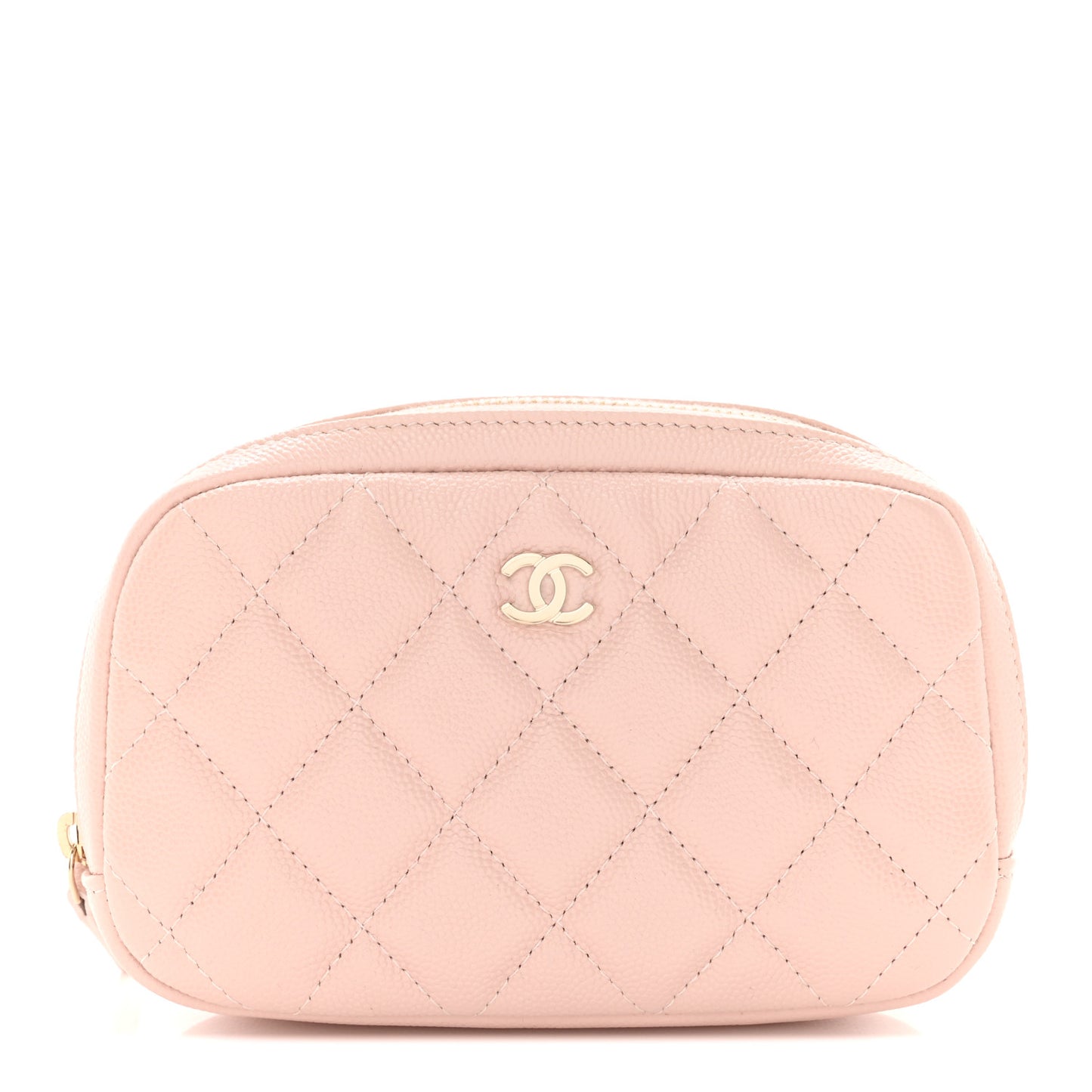 Caviar Quilted Small Curvy Pouch Cosmetic Case Light Pink