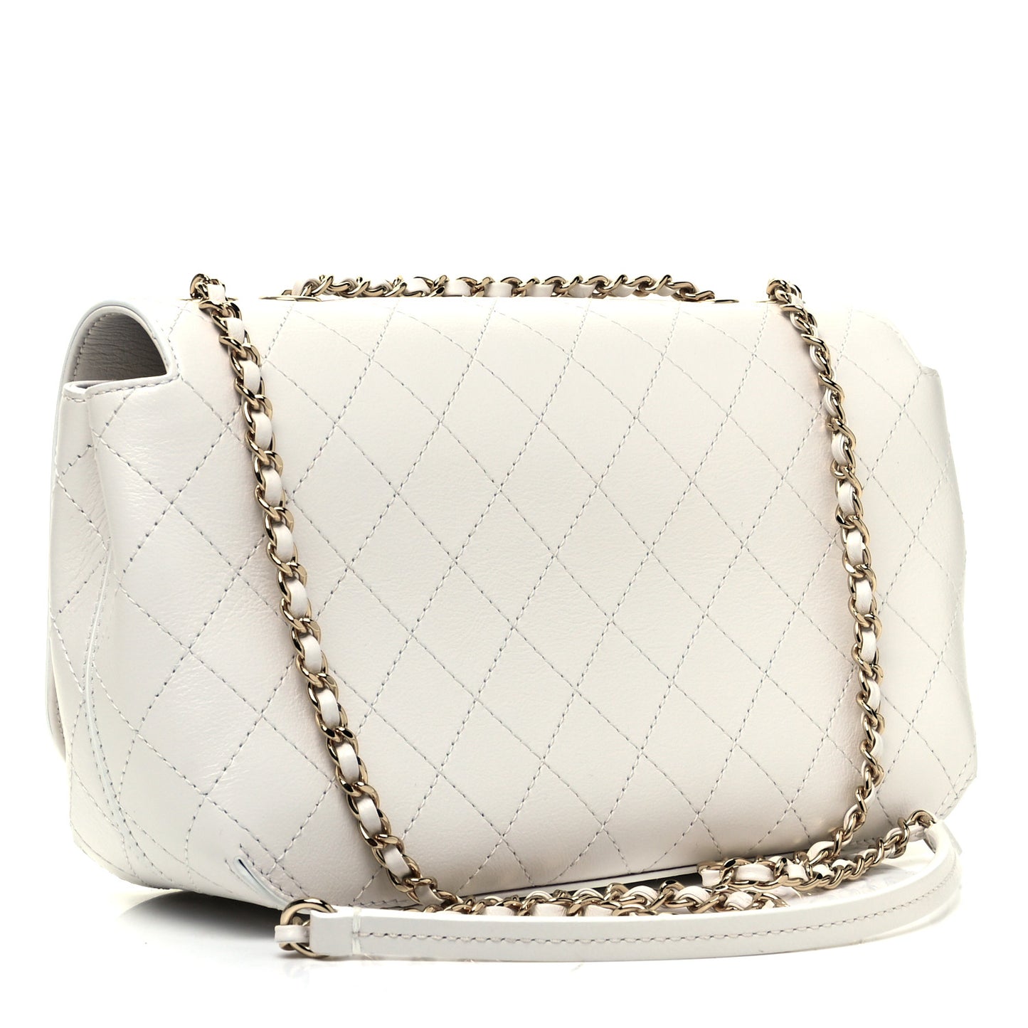 Calfskin Stitched Medium Covered CC Flap Bag White